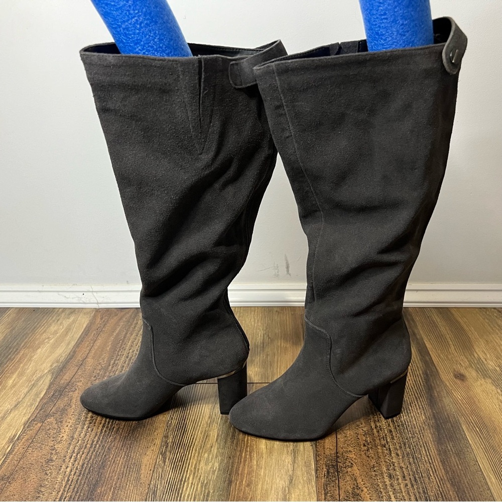 ALFANI Nessii Step 'N Flex Wide-Calf Knee High Dress Boots Sz 7 NWT Gray Leather